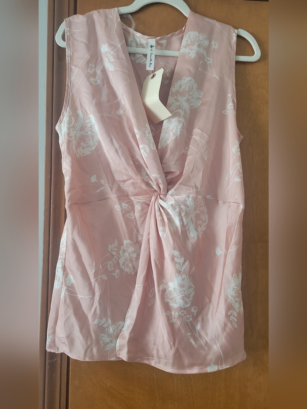 Vanilla Bay Pink Floral Twist-Front Sleeveless Top